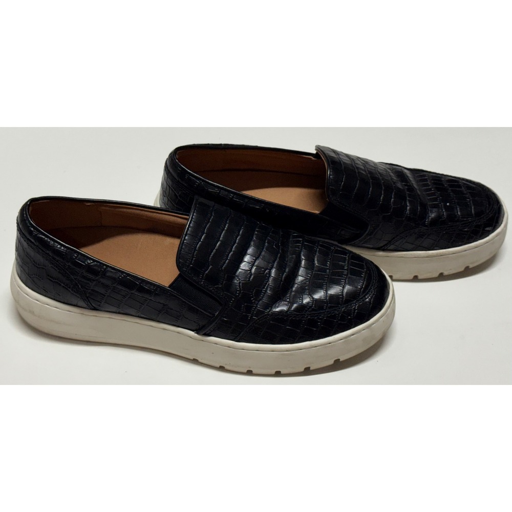 Vionic‎ Dinora Black Croc Embossed Leather Slip On Platform Sneakers Womens 9